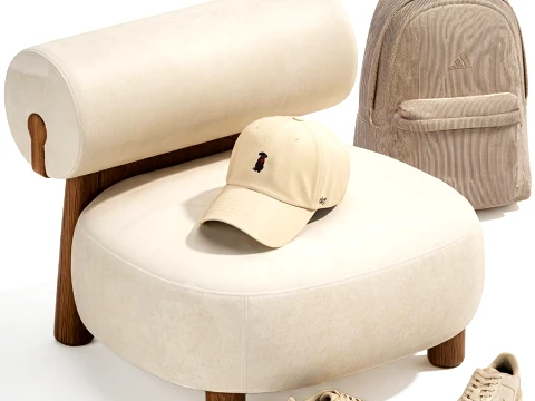 Minimalist bench armchair shoes sneakers interior set 3D Model