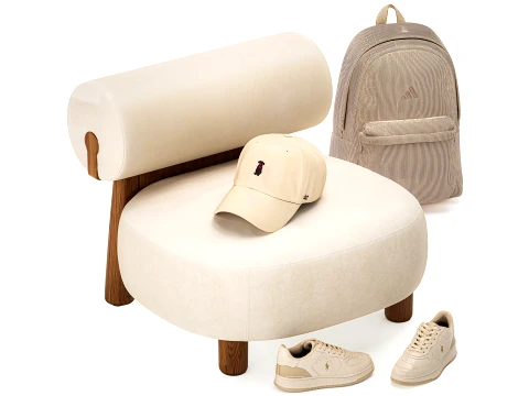 Minimalist bench armchair shoes sneakers interior set 3D Model