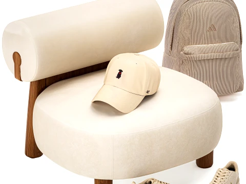Minimalist bench armchair shoes sneakers interior set 3D Model