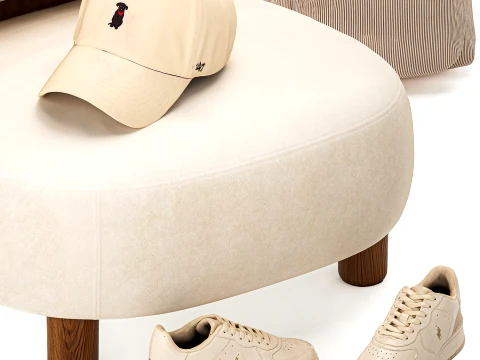 Minimalist bench armchair shoes sneakers interior set 3D Model