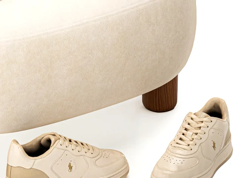 Minimalist bench armchair shoes sneakers interior set 3D Model