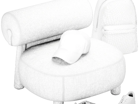 Minimalist bench armchair shoes sneakers interior set 3D Model