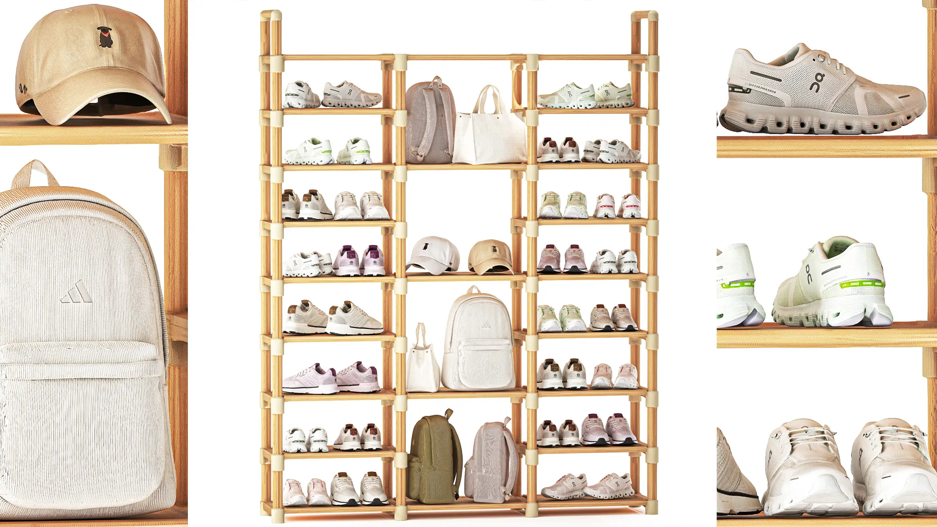 Shoe Rack Set Sneakers Cap Bag Backpack Wardrobe 3D Model .c4d .max .obj .3ds .fbx .stl .blend 