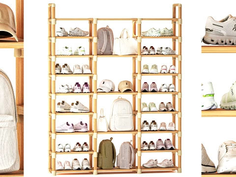 Shoe Rack Set Sneakers Cap Bag Backpack Wardrobe 3D Model