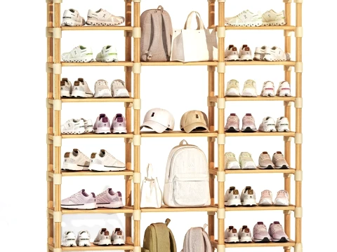 Shoe Rack Set Sneakers Cap Bag Backpack Wardrobe 3D Model