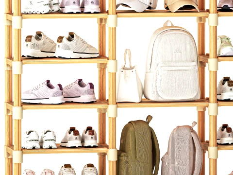 Shoe Rack Set Sneakers Cap Bag Backpack Wardrobe 3D Model