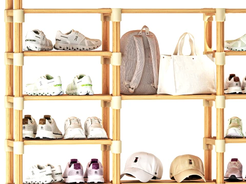 Shoe Rack Set Sneakers Cap Bag Backpack Wardrobe 3D Model