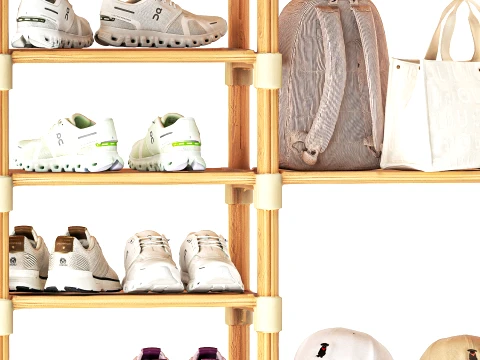 Shoe Rack Set Sneakers Cap Bag Backpack Wardrobe 3D Model