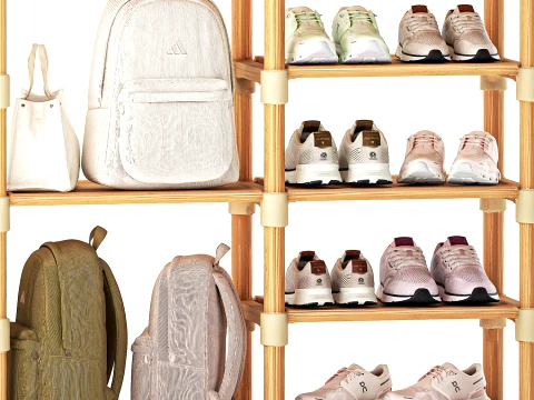 Shoe Rack Set Sneakers Cap Bag Backpack Wardrobe 3D Model