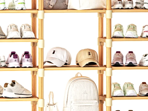 Shoe Rack Set Sneakers Cap Bag Backpack Wardrobe 3D Model