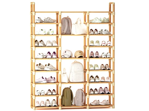 Shoe Rack Set Sneakers Cap Bag Backpack Wardrobe 3D Model