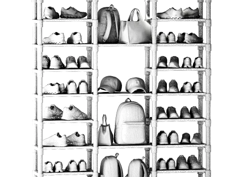 Shoe Rack Set Sneakers Cap Bag Backpack Wardrobe 3D Model