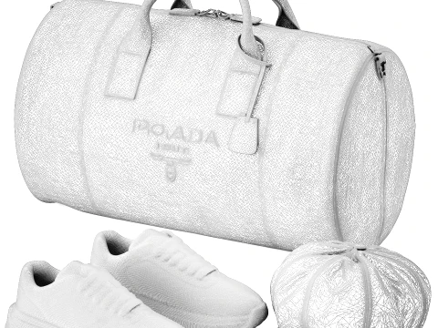 Italian branded clothig sneakers bag hat P R A D A top decor new 3D Model