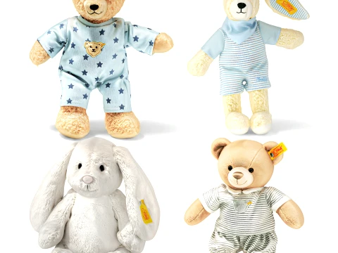 Soft plush children toys pajamas teddy bear bunny rabbit set decor 3D Model