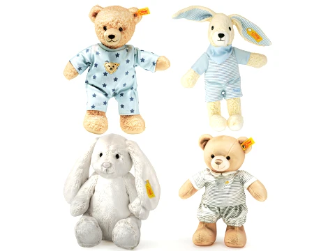 Soft plush children toys pajamas teddy bear bunny rabbit set decor 3D Model