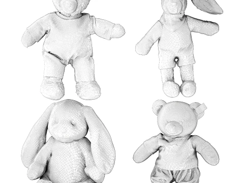Soft plush children toys pajamas teddy bear bunny rabbit set decor 3D Model