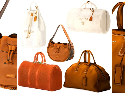 Set branded leather accessories bag backpack top decor 3D Model