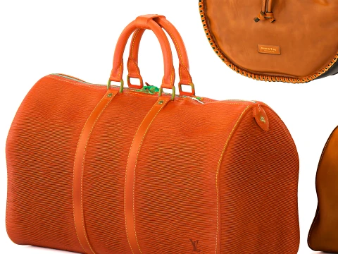 Set branded leather accessories bag backpack top decor 3D Model