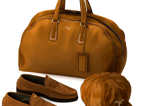 Accessories Clothing Bag Shoes Hat P r a d a Leather decor set 3D Model