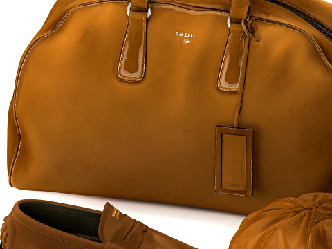 Accessories Clothing Bag Shoes Hat P r a d a Leather decor set 3D Model