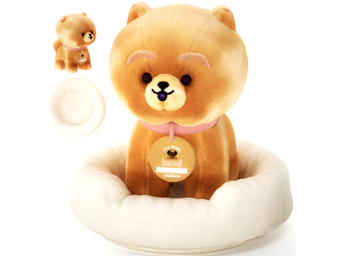 Soft Plush Toy Dog Puppy with Round Basket Bed 3D Model