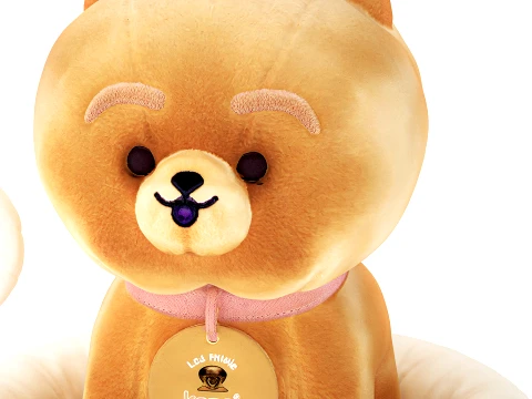 Soft Plush Toy Dog Puppy with Round Basket Bed 3D Model