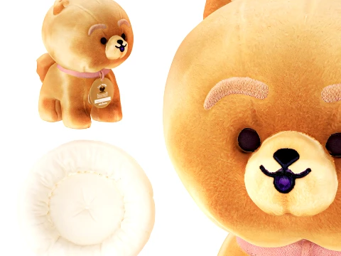 Soft Plush Toy Dog Puppy with Round Basket Bed 3D Model