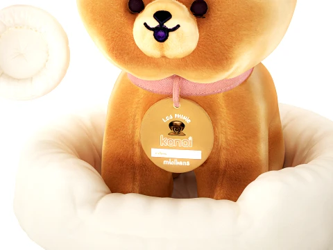 Soft Plush Toy Dog Puppy with Round Basket Bed 3D Model