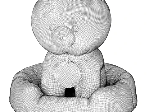 Soft Plush Toy Dog Puppy with Round Basket Bed 3D Model