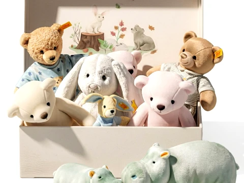 Soft plush children toys set pajamas teddy bear hippo box 3D Model