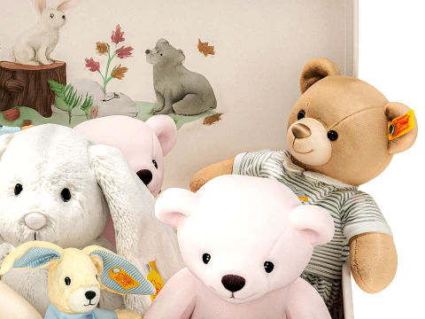 Soft plush children toys set pajamas teddy bear hippo box 3D Model