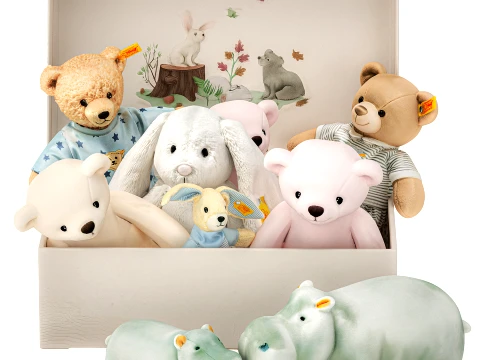 Soft plush children toys set pajamas teddy bear hippo box 3D Model