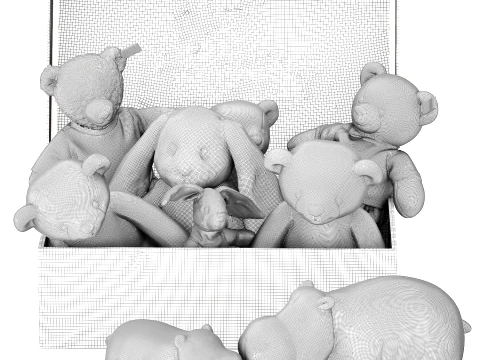 Soft plush children toys set pajamas teddy bear hippo box 3D Model