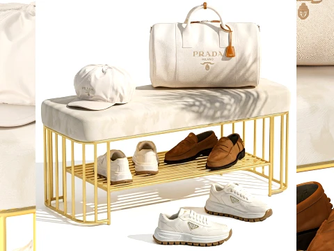 Bench shoes rack sneakers hat bag wardrobe set top 3D Model