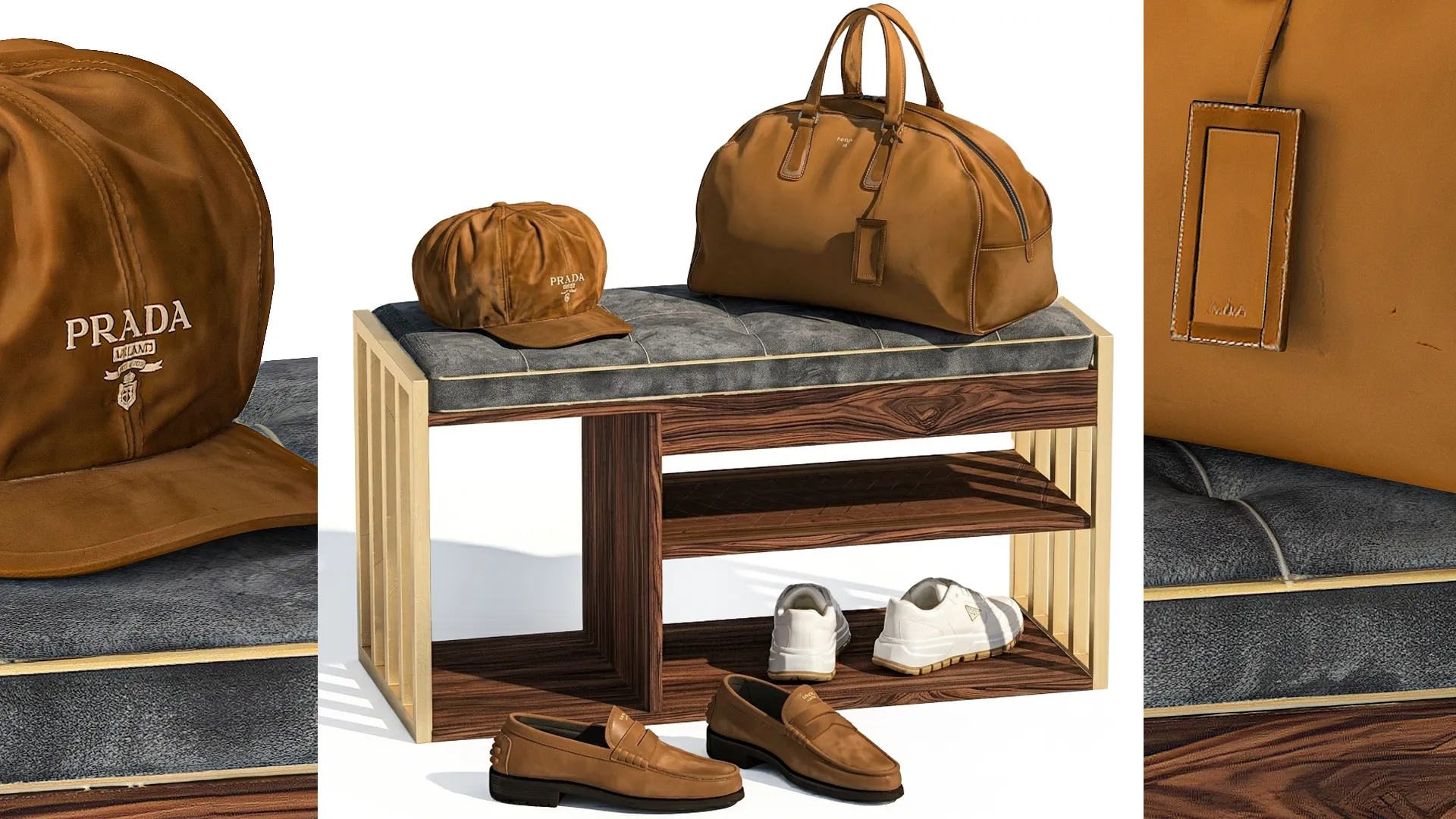 Banco para sapatos, t&ecirc;nis, chap&eacute;u, bolsa, guarda-roupa Modelo 3D .c4d .max .obj .3ds .fbx .stl .blend 