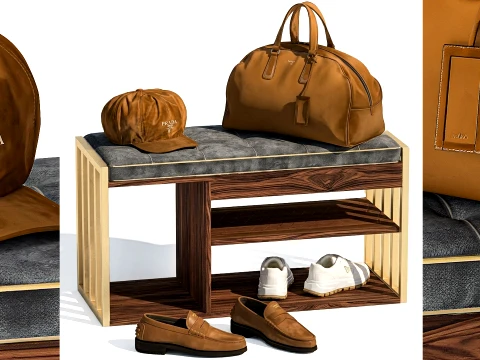 Bench shoes rack sneakers hat bag wardrobe set top 3D Model