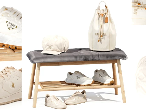 White Bench Shoes Rack Sneakers Hat Bag Wardrobe Set Top 3D Model