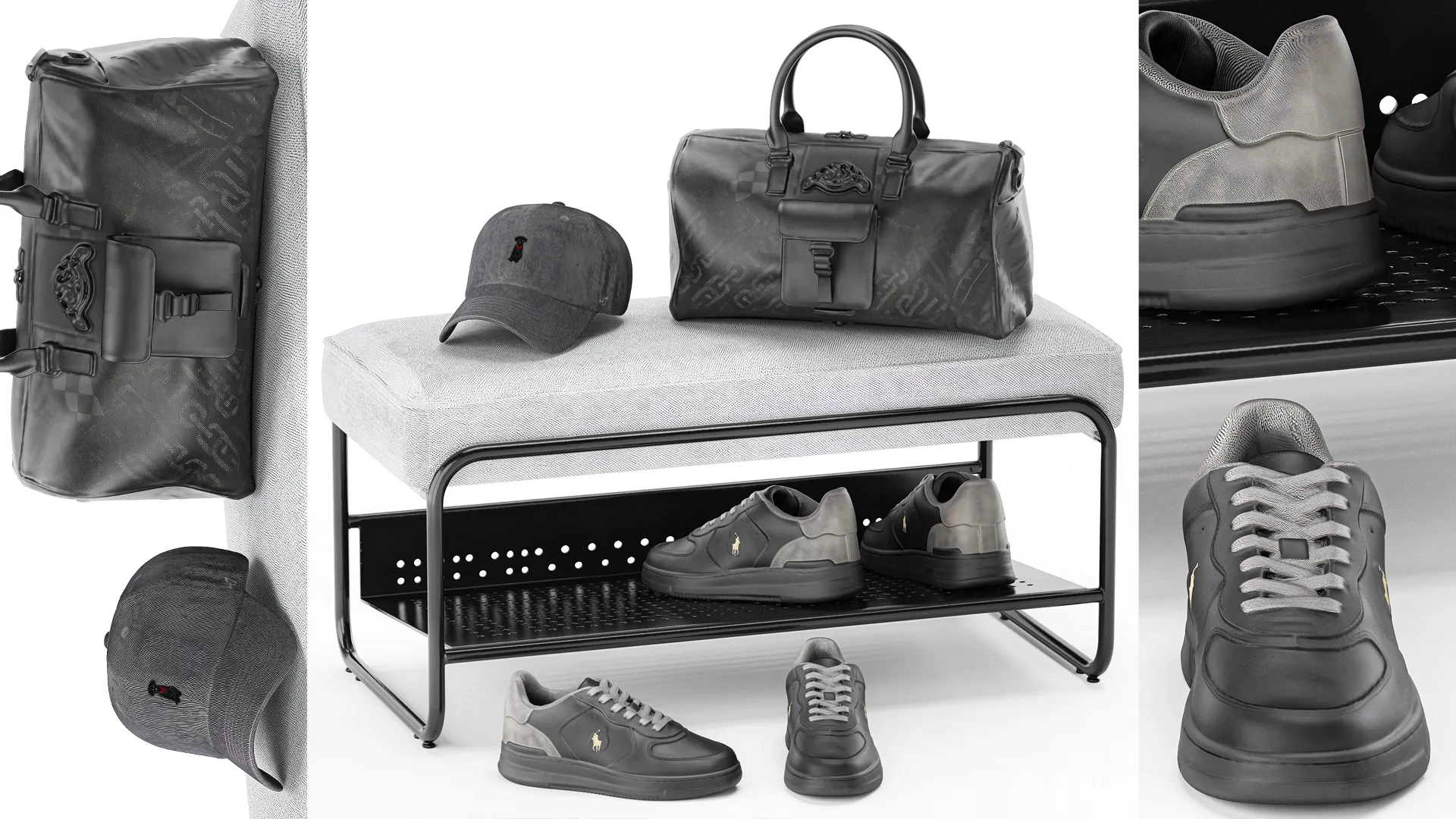 Bench shoe rack hallway sneakers cap bag wardrobe set top new 3D Model .c4d .max .obj .3ds .fbx .stl .blend 