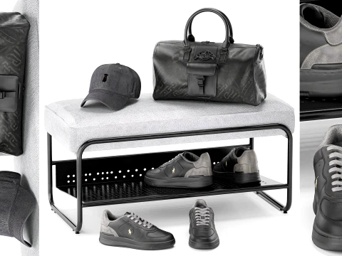 Bench shoe rack hallway sneakers cap bag wardrobe set top new 3D Model