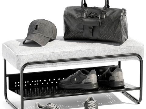 Bench shoe rack hallway sneakers cap bag wardrobe set top new 3D Model
