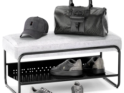Bench shoe rack hallway sneakers cap bag wardrobe set top new 3D Model