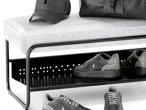 Bench shoe rack hallway sneakers cap bag wardrobe set top new 3D Model