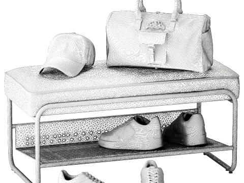 Bench shoe rack hallway sneakers cap bag wardrobe set top new 3D Model