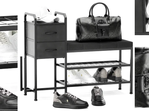 Bench shoe rack hallway sneakers cap bag wardrobe set top new LOFT 3D Model