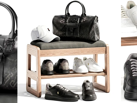 Bench shoe rack hallway sneakers cap bag wardrobe set new LOFT 3D Model