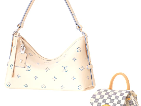 Set leather accessories bag backpack LO UIS VU ITTON decor 3D Model