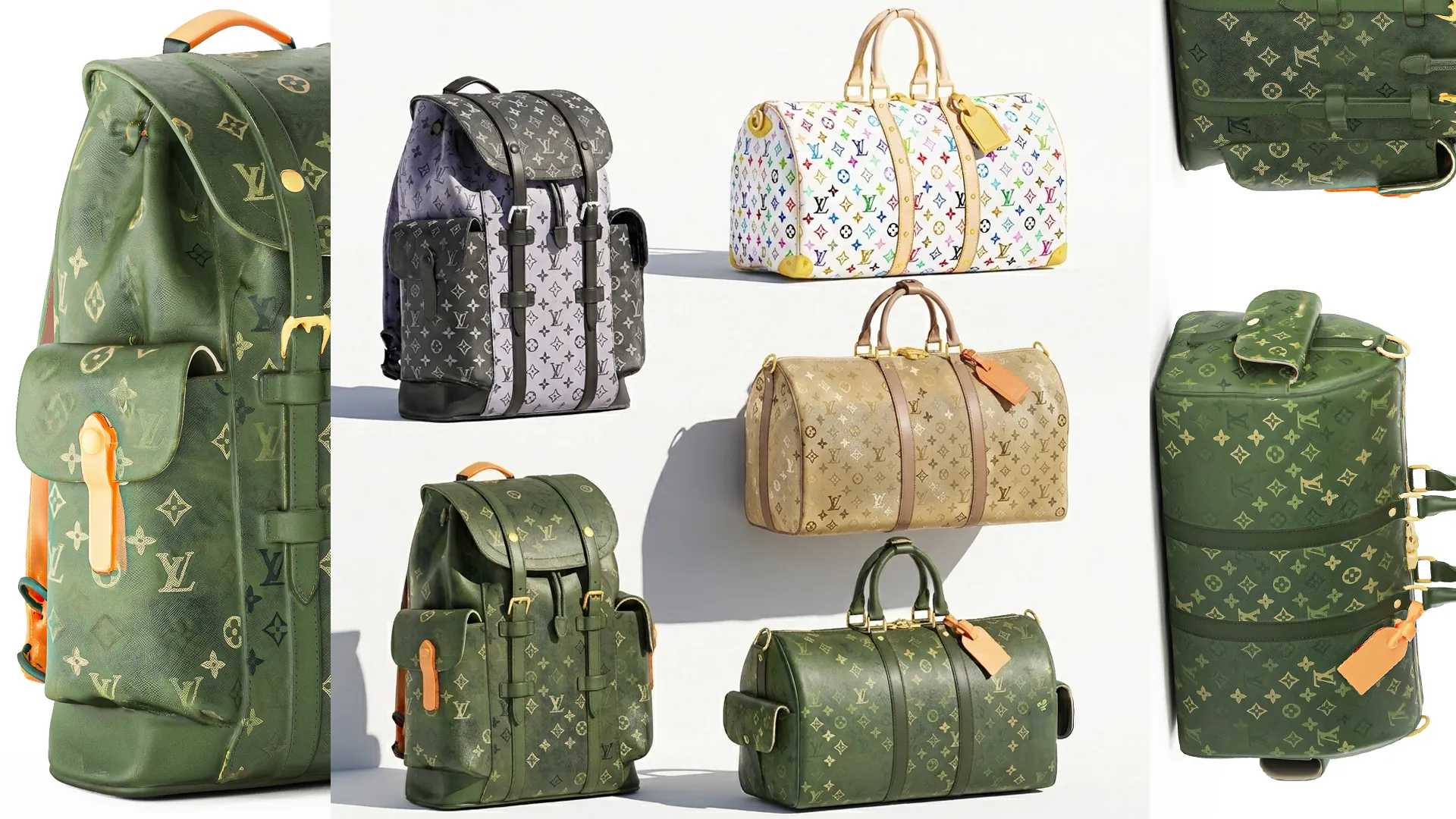 Set leather accessories bag backpack LO UIS VU ITTON decor 3D Model .c4d .max .obj .3ds .fbx .stl .blend 