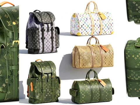 Set leather accessories bag backpack LO UIS VU ITTON decor 3D Model