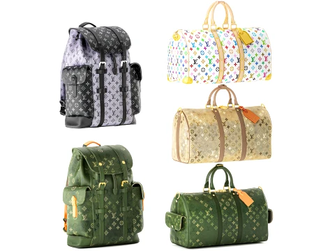 Set leather accessories bag backpack LO UIS VU ITTON decor 3D Model