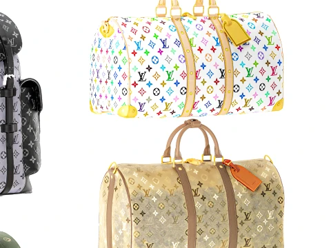 Set leather accessories bag backpack LO UIS VU ITTON decor 3D Model